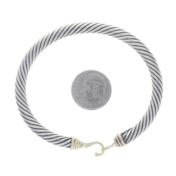 David Yurman Cable Hook Bangle Bracelet 6 1/4" - Sterling 925 & Yellow Gold 14k - Picture 5 of 6